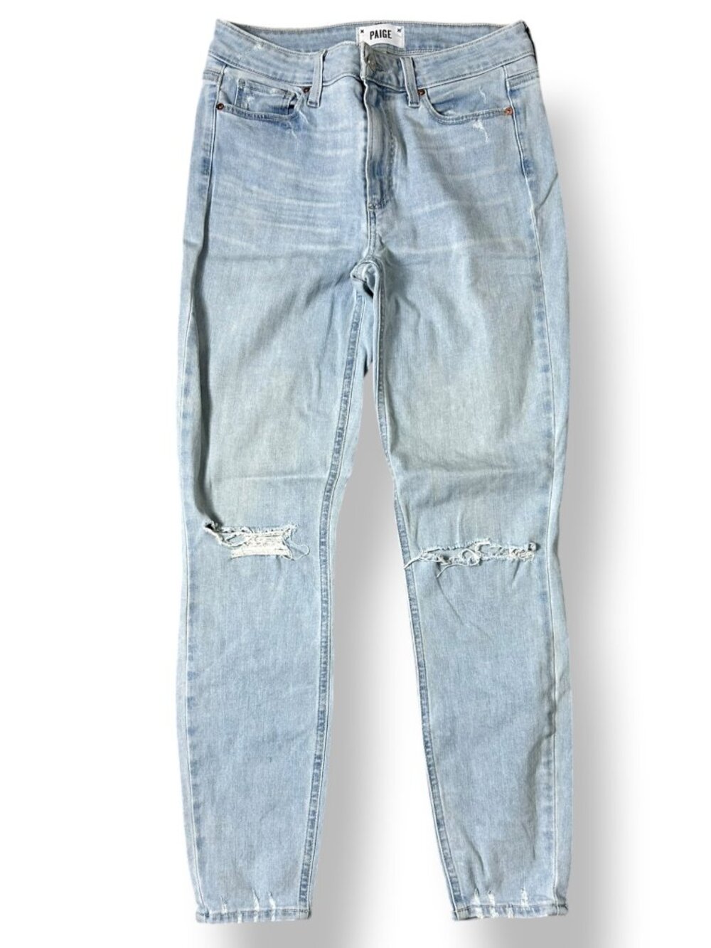 Paige Hoxton Ankle Jeans Distressed Light Blue Wash Sz 27